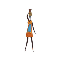Cartoon african woman with traditional ceramic vase.