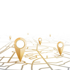 gps pin icon gold color mock-up showing form the street map on white background and blank space.vector illustration