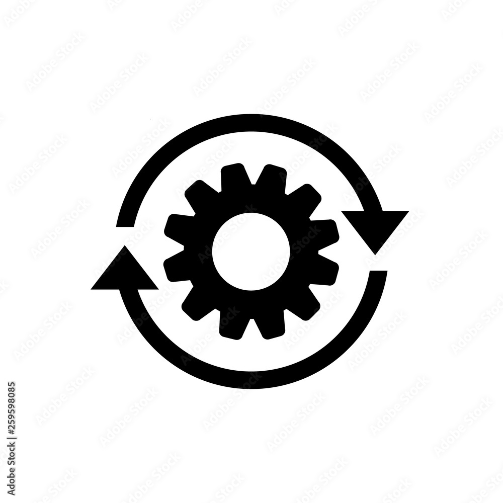 Poster workflow process icon in flat style. gear cog wheel with arrows vector illustration on white isolate