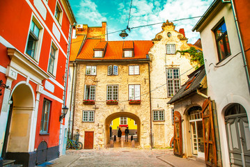 Fototapeta na wymiar Riga old town, Latvia, toned photo
