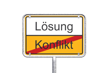 Ortsschild - Ortstafel - Lösung - Konflikt - Freisteller - Freigestellt