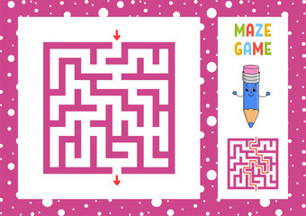 Maze. Game for kids. Funny labyrinth. Education developing worksheet. Activity page. Puzzle for children. Cute cartoon style. Riddle for preschool. Logical conundrum. Color vector illustration.