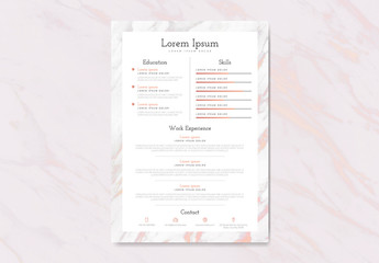 Resume Layout with a Pink and White Marble Background