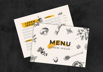 Horizontal Menu Layout with Illustrations and Yellow Accents