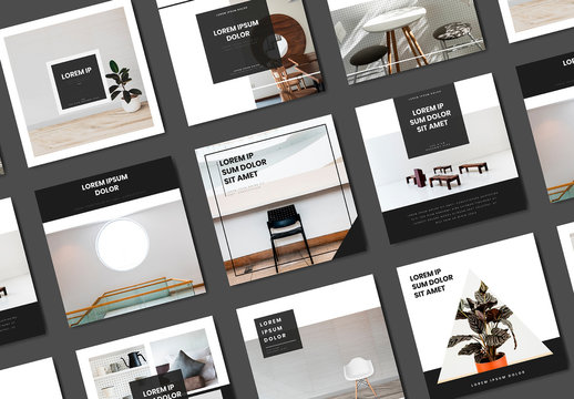 Black and White Social Media Post Layouts with Furniture Images