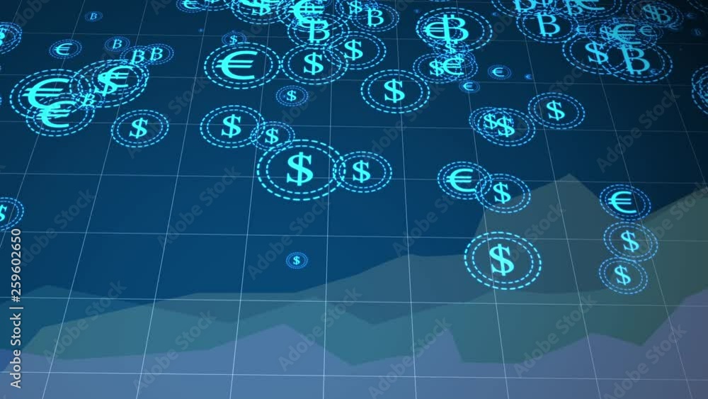 Poster financial figures and diagrams showing increasing profits. 360 loopable. blue. see more color option