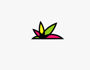 Linear multi-colored icon leaf of a cannabis plant