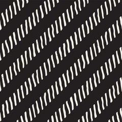 Seamless geometric vector pattern. Monochrome black and white brush strokes background. Hand drawn ink lines texture.