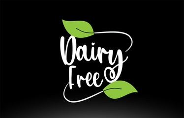 Dairy Free word text with green leaf logo icon design