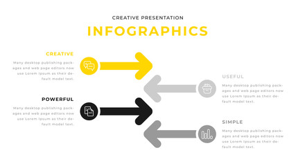 4 option yellow and gray infographic chart diagram business presentation design. Annual report flyer leaflet corporate presentation template. Simple webpage design