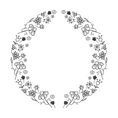 Round flower Frame hand drawn sketch doodles. Vector illustration