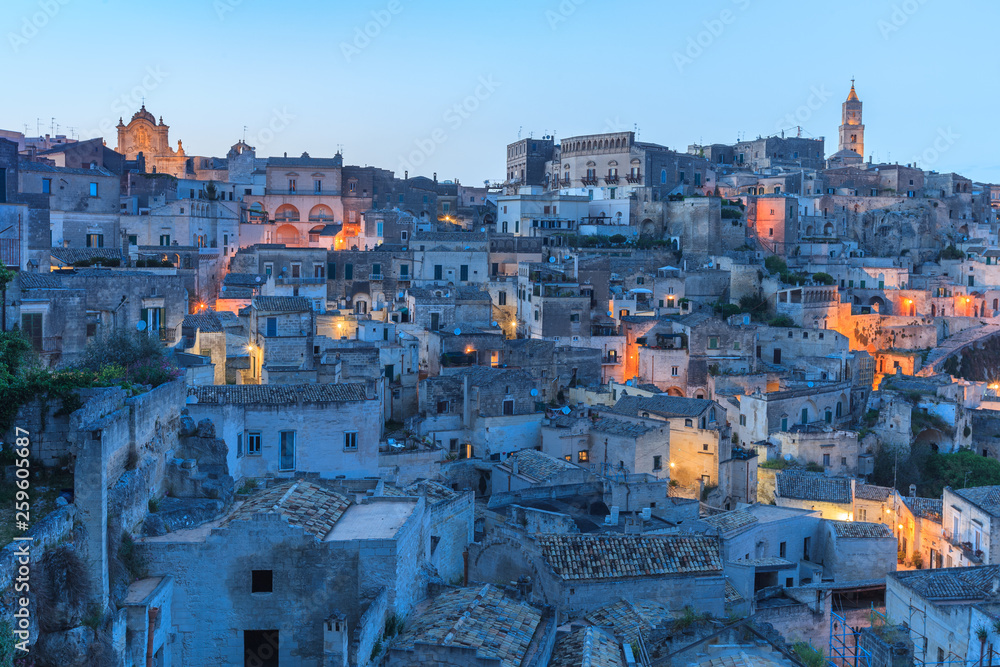 Wall mural sassi of matera at night.