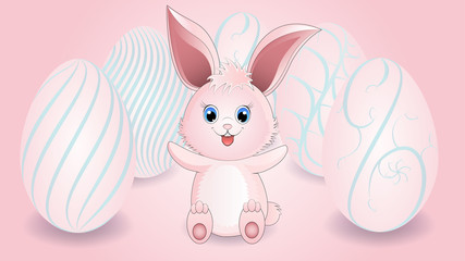 happy easter Bunny with Easter eggs