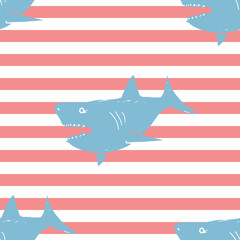 Shark seamless pattern, Hand drawn sketched doodle shark, vector illustration