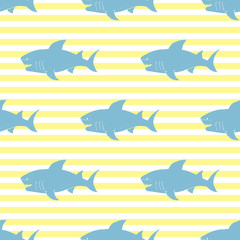 Shark seamless pattern, Hand drawn sketched doodle shark, vector illustration