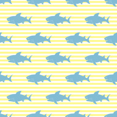 Shark seamless pattern, Hand drawn sketched doodle shark, vector illustration