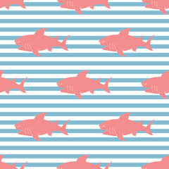 Shark seamless pattern, Hand drawn sketched doodle shark, vector illustration