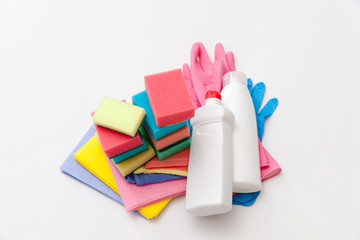Detergents and cleaning accessories. Cleaning service concept. 