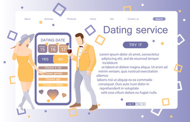 Landing page of dating service. Concept of web page design for website and mobile website. Vector illustration in flat style.