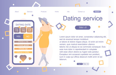 Landing page of dating service. Concept of web page design for website and mobile website. Vector illustration in flat style.