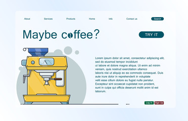 Landing page template coffee machine. Concept of web page design for website and mobile website. Vector illustration.