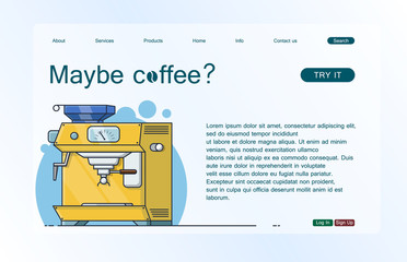 Landing page template coffee machine. Concept of web page design for website and mobile website. Vector illustration.