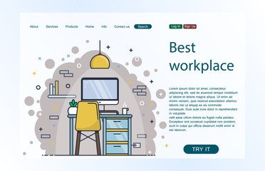 Landing page template of workplace. Concept of web page design for website and mobile website. Vector illustration.