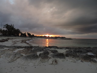 sunset, beach, and stone