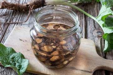 Preparation of burdock tincture from fresh root