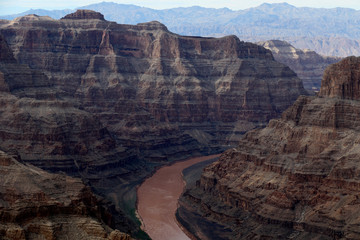 The Grand Canyon, carved by the Colorado River in Arizona, United States. Grand Canyon National Park, Grand Canyon West, amazing view of the nature, breathtaking landscape.