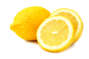lemon with slices isolated on white background. healthy food