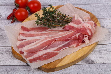 Raw bacon on the board