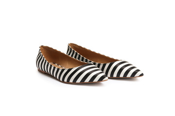 Stylish female flat shoes on white background