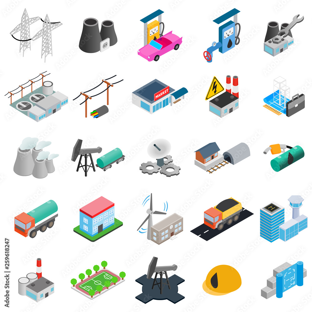 Aufkleber power icons set. isometric set of 25 power vector icons for web isolated on white background