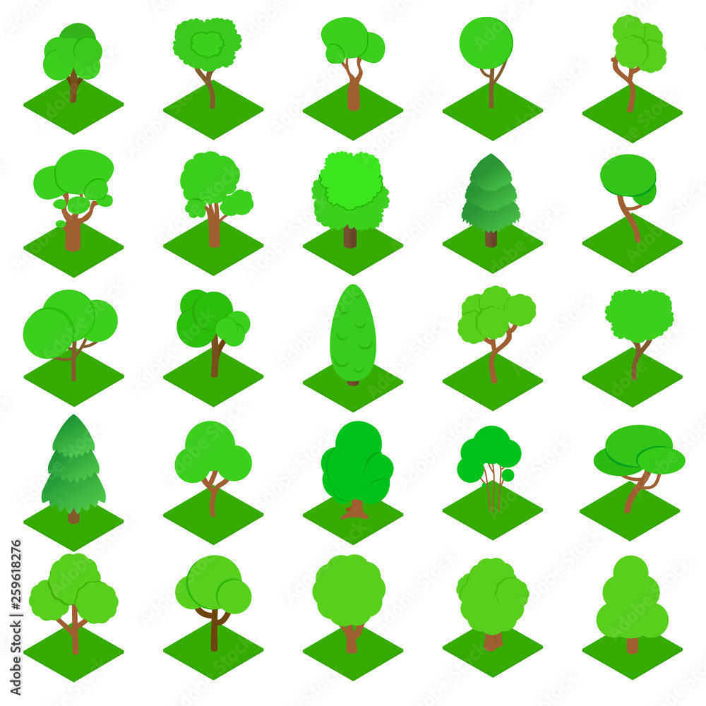 Poster timber icons set. isometric set of 25 timber vector icons for web isolated on white background