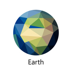 Earth. Triangle polygonal silhouette of solar system planet. Polygon design. Low poly art.