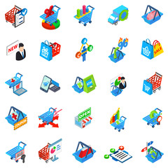 Purchase shop icons set. Isometric set of 25 purchase shop vector icons for web isolated on white background