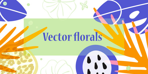 Flowers and fruits illustration with copy space.