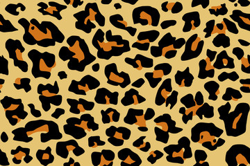 Print Leopard spotted fur texture. Vector repeating seamless orange black yellow