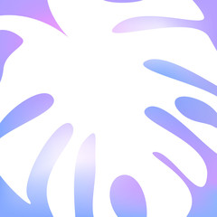 Obraz premium Large white exotic leaf on a violet-blue background. Summer design of postcard, invitation, cover, banner. Vector illustration.