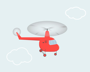 Children's drawing of a helicopter flying in the sky. Vector illustration.