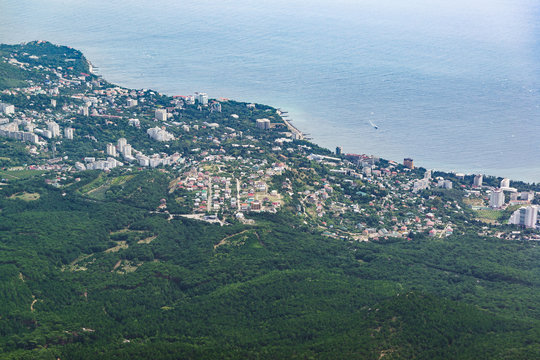 Birds-eye view of the villages of Koreiz and Gaspra in the suburbs of Yalta. Crimean resorts on the black sea
