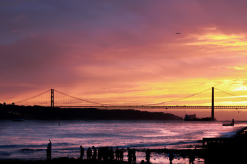 Fototapeta na wymiar Sunset on the Bridge - Lisbon