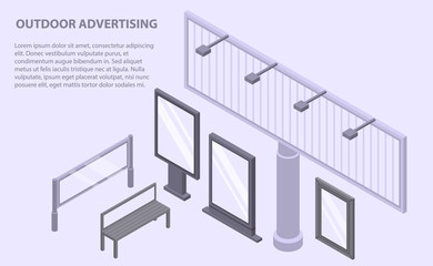 Outdoor advertising banner. Isometric illustration of outdoor advertising vector banner for web design