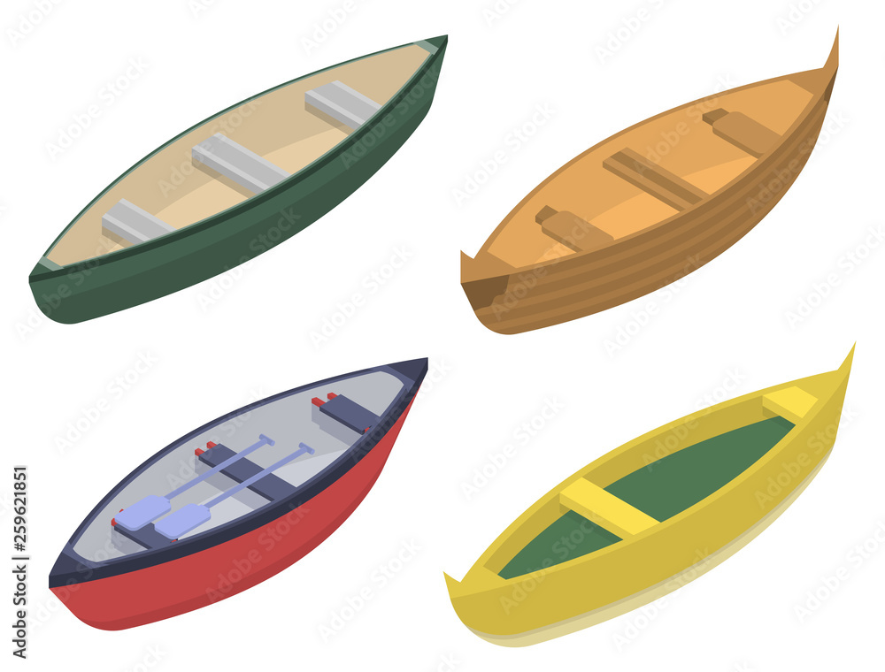 Poster canoeing icons set. isometric set of canoeing vector icons for web design isolated on white backgrou