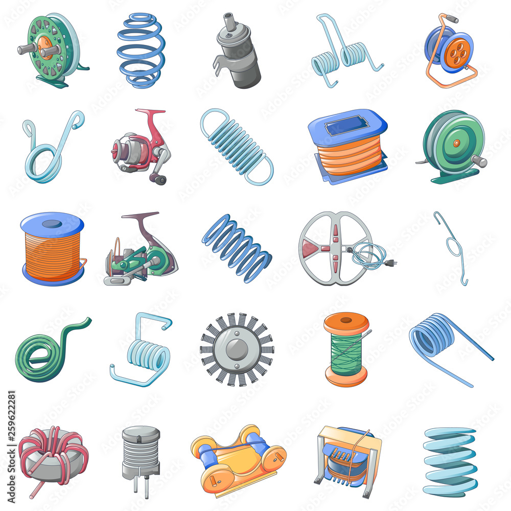 Poster coil icons set. cartoon set of coil vector icons for web design