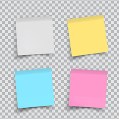 Fototapeta premium Set of color stickers papers on transparent. Note paper with curled corner. Vector isolated on white background