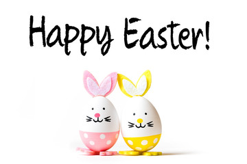 Easter Eggs with bunny ears and message 
