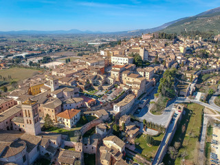 Fototapeta premium View of Spello, Umbria, Italy. Drone aerial photo