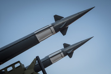Defense missiles pointing into the sky